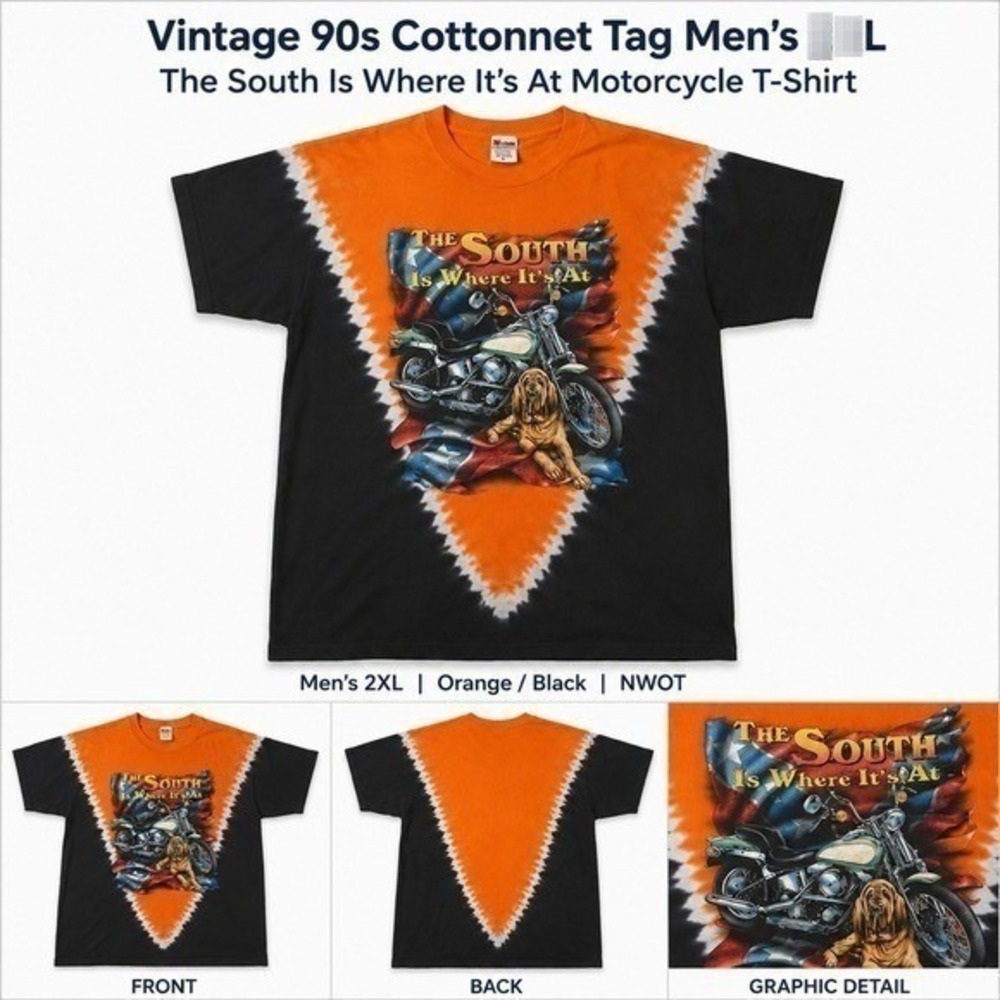 Vintage 90s Cottonett Men L South Is Where Its At Motorcycle T-Shirt Orange
